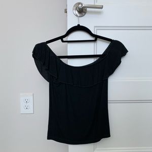 Off the Shoulder Solid Black T-Shirt